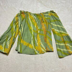 Lexbreezy Hawaii Off the Shoulder Blouse 3XL Lei Mau Loa Sage Aloha Wear Floral